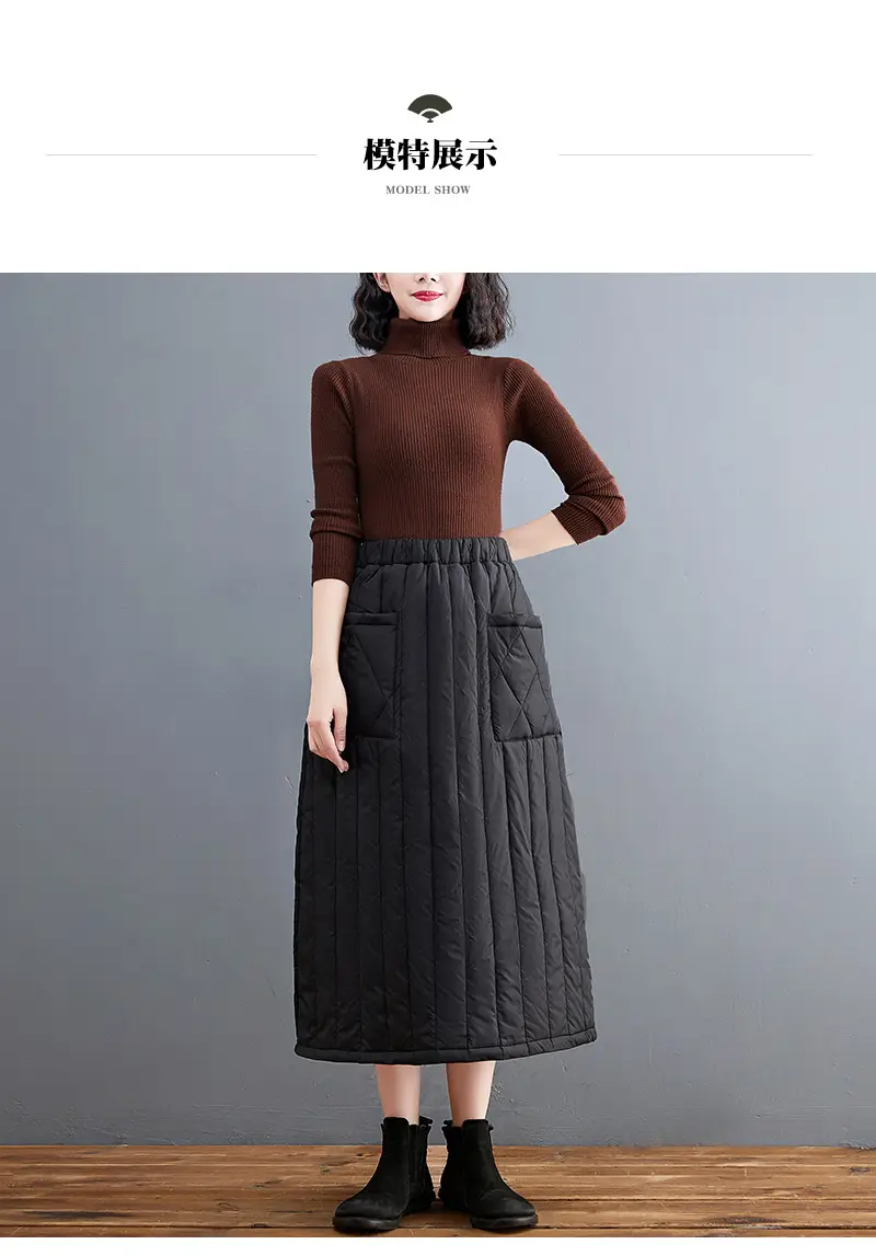 Autumn Winter Warm Solid Skirt Elastic Waist Large Pocket — feature 8