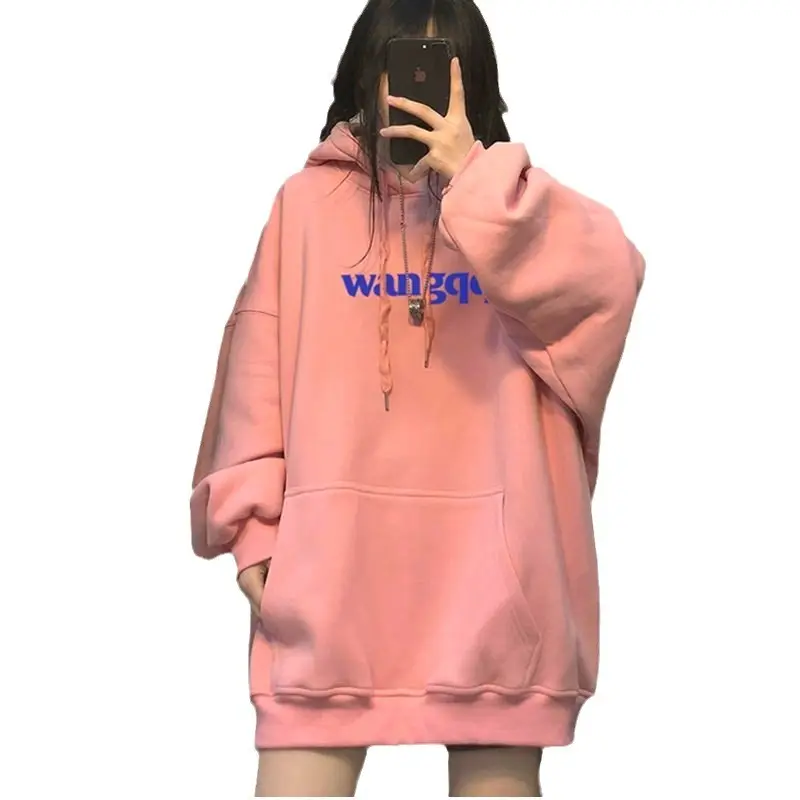 Pink Hooded Sweatshirt Plus Size Autumn Winter - Image 11