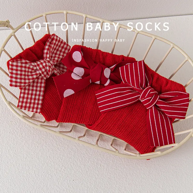 Red Bow Baby Socks 0-3Y Cotton Princess Design - Image 7