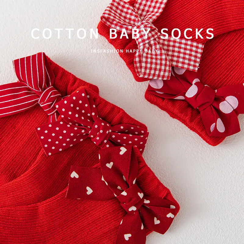 Red Bow Baby Socks 0-3Y Cotton Princess Design - Image 8