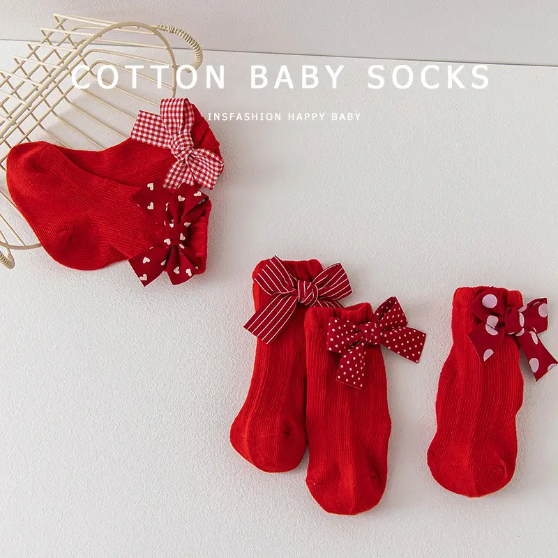 Red Bow Baby Socks 0-3Y Cotton Princess Design - Image 9