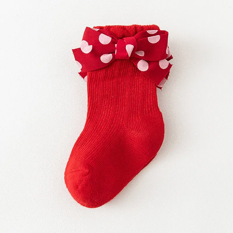 Red Bow Baby Socks 0-3Y Cotton Princess Design - Image 2