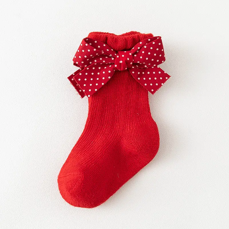 Red Bow Baby Socks 0-3Y Cotton Princess Design - Image 3