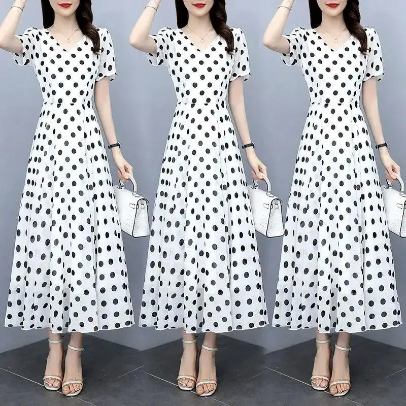 Women's Black Polka Dot Wave Point Midi Dress - Image 4
