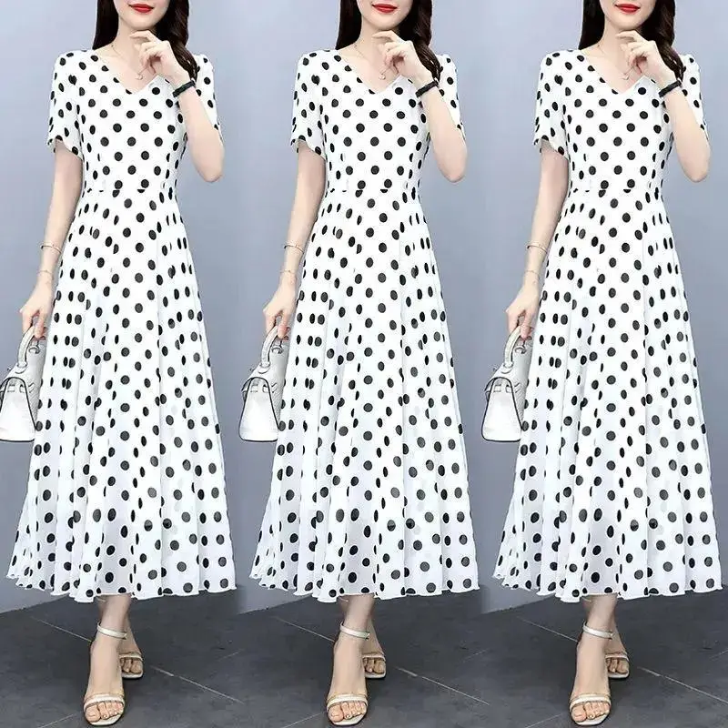 Women's Black Polka Dot Wave Point Midi Dress - Image 5