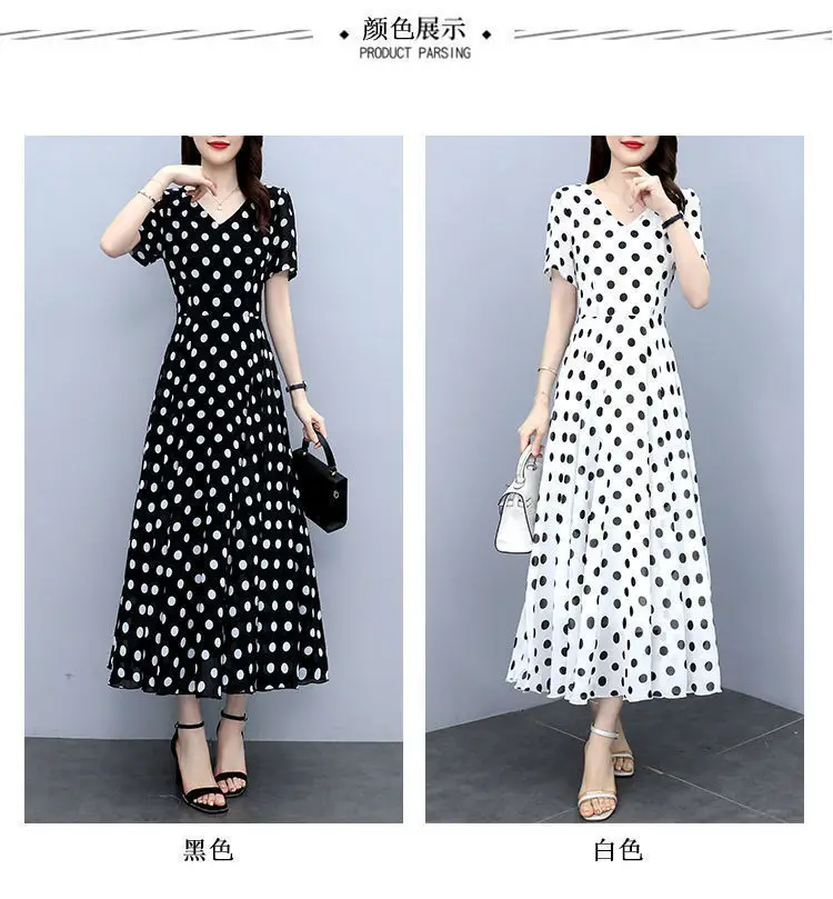 Women's Black Polka Dot Wave Point Midi Dress — feature 11