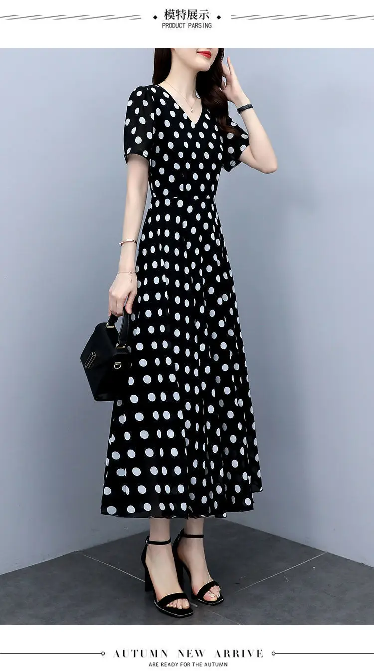 Women's Black Polka Dot Wave Point Midi Dress — feature 13