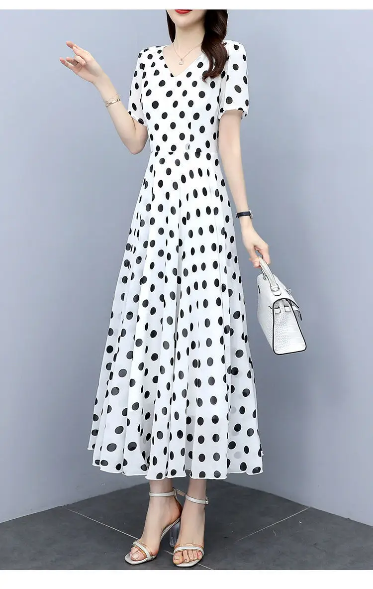 Women's Black Polka Dot Wave Point Midi Dress — feature 20