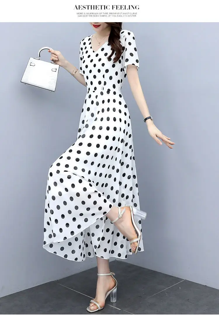 Women's Black Polka Dot Wave Point Midi Dress — feature 21