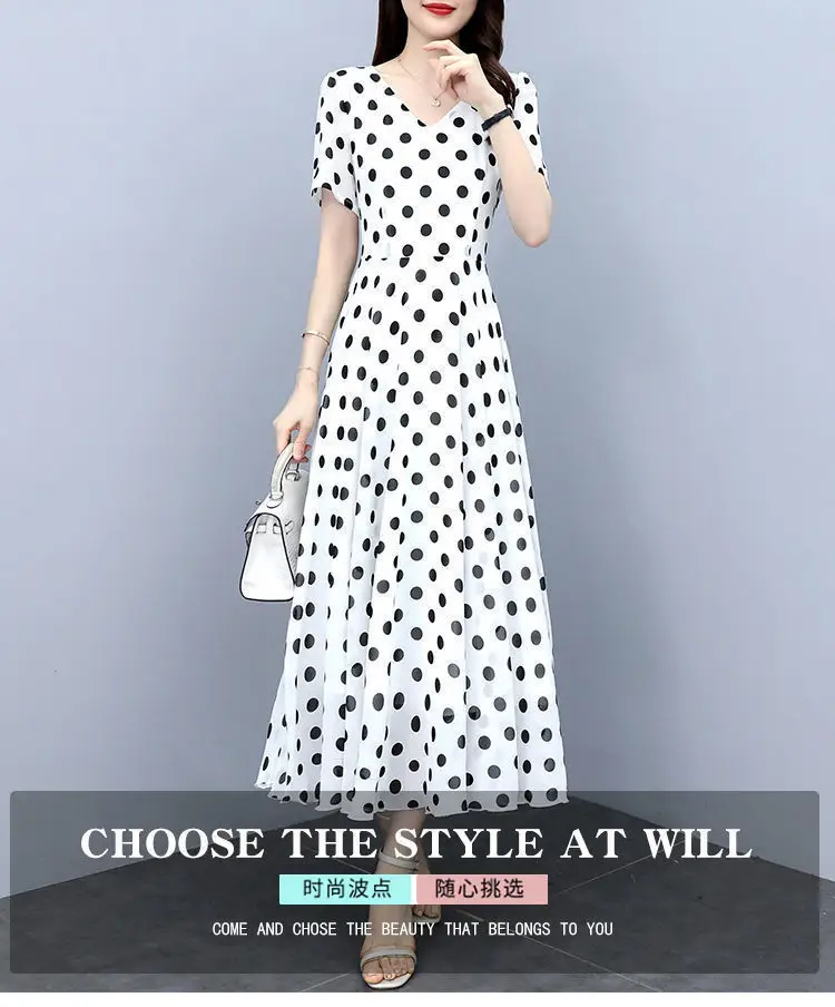 Women's Black Polka Dot Wave Point Midi Dress — feature 7