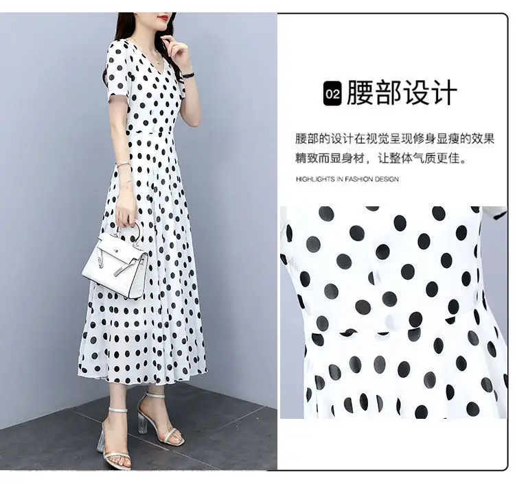 Women's Black Polka Dot Wave Point Midi Dress — feature 9