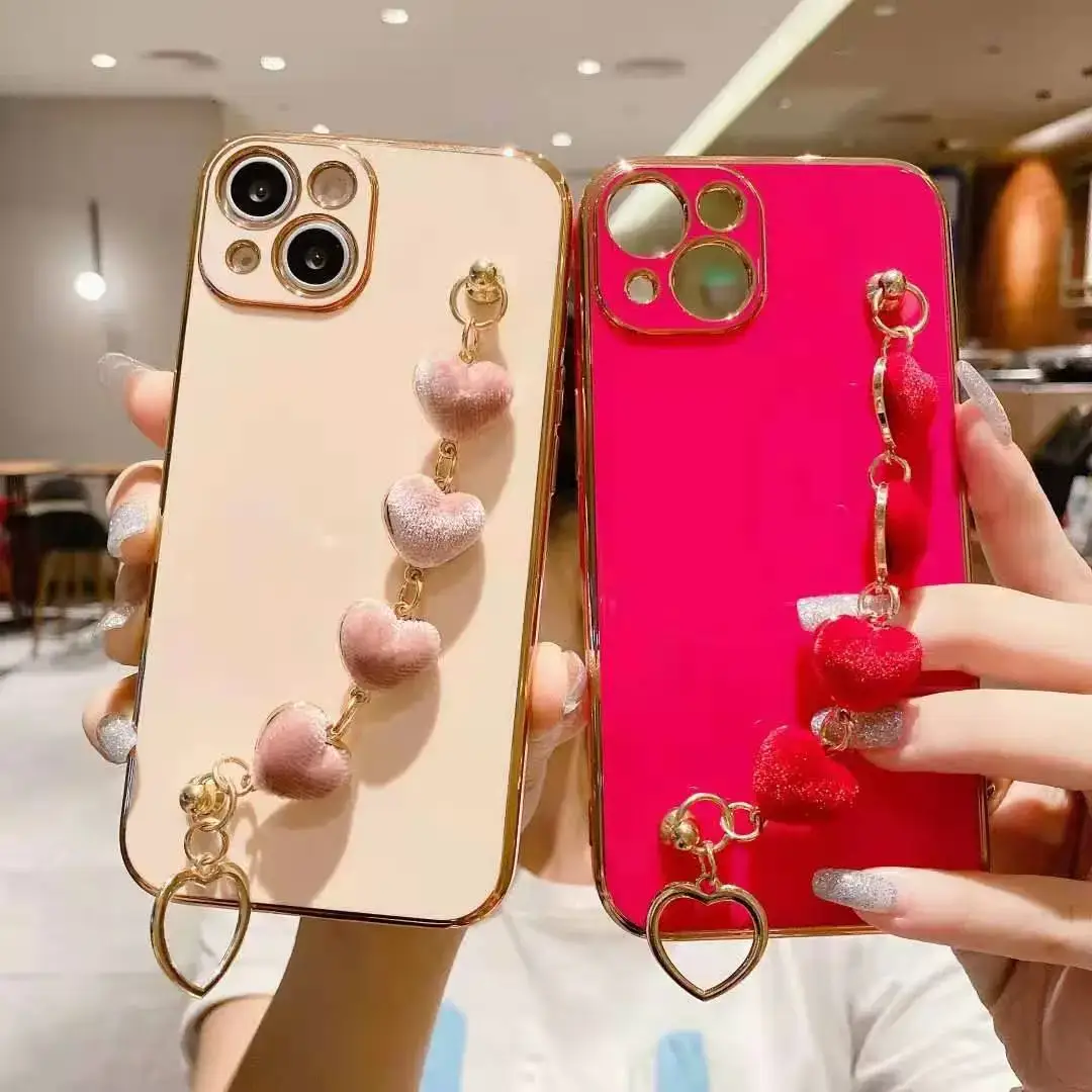 Plush Love Bracelet for Apple 14promax Mobile Phone Case Shatter 12 Electroplating Love Wristband Protective Case XR - Image 12