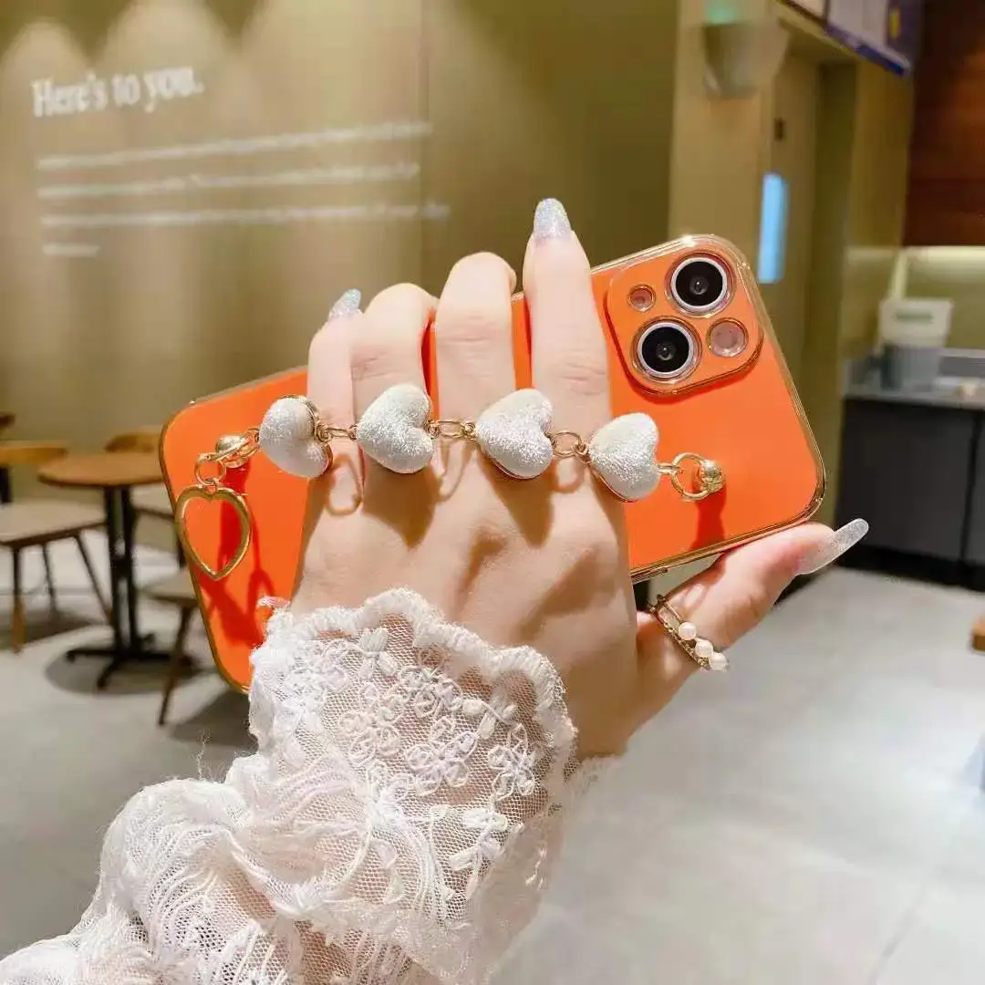 Plush Love Bracelet for Apple 14promax Mobile Phone Case Shatter 12 Electroplating Love Wristband Protective Case XR - Image 7