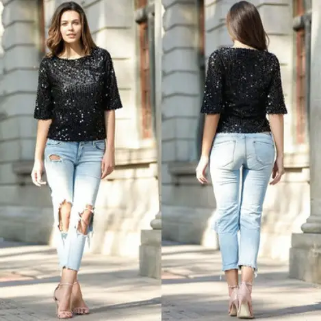 2023 Cross-Border Sequins T-Shirts Women Multi Color - Image 4