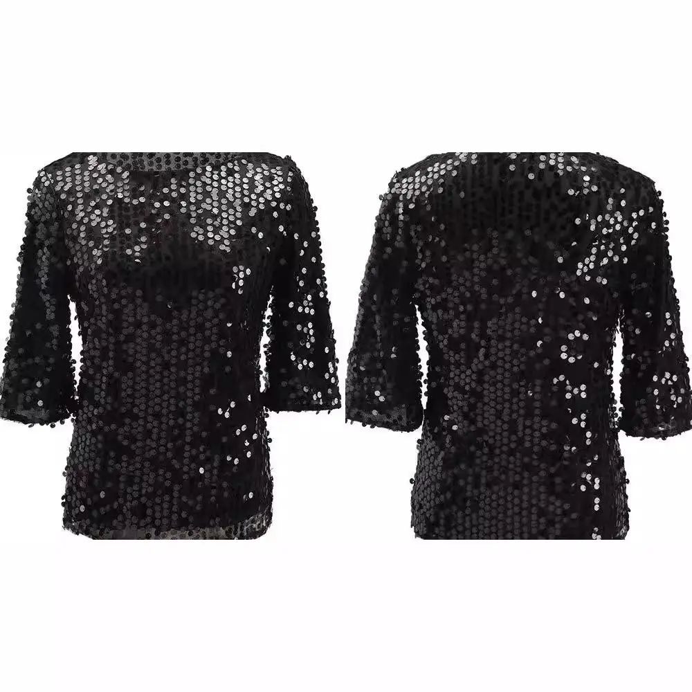 2023 Cross-Border Sequins T-Shirts Women Multi Color - Image 6