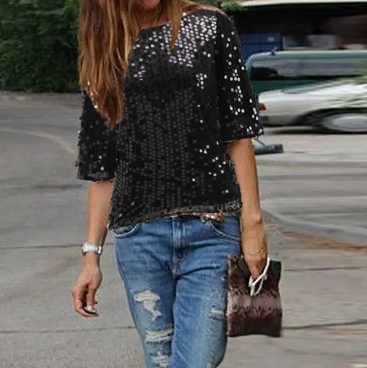 2023 Cross-Border Sequins T-Shirts Women Multi Color — feature 10