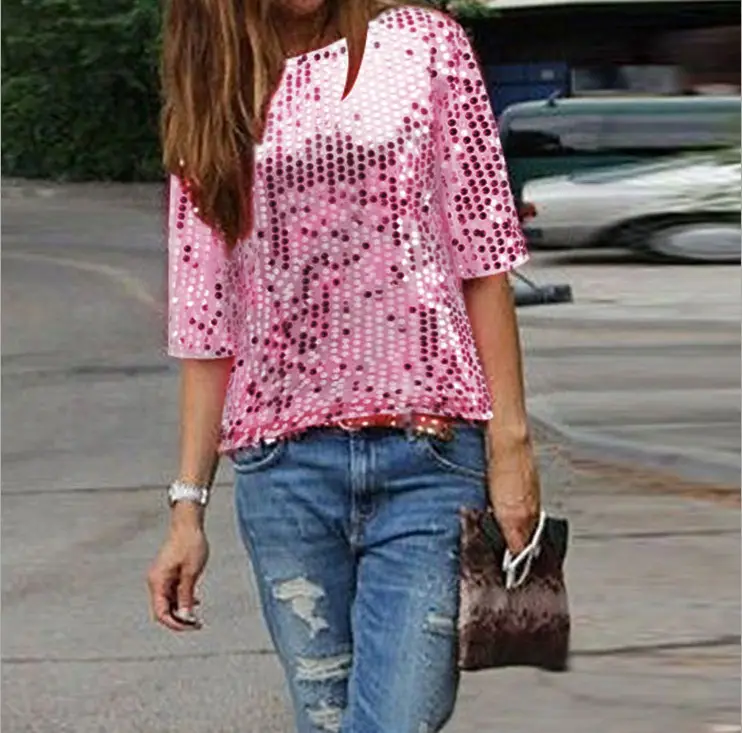 2023 Cross-Border Sequins T-Shirts Women Multi Color — feature 11