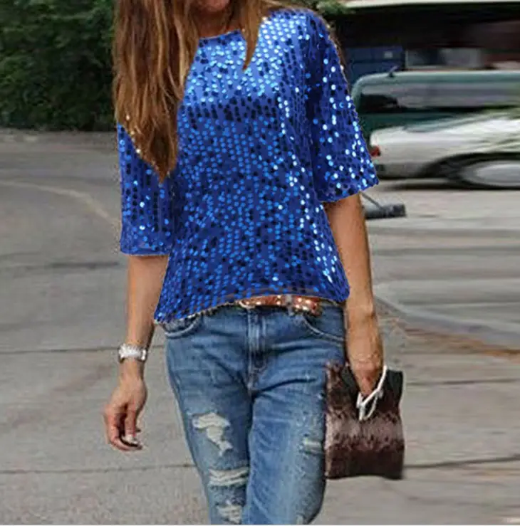 2023 Cross-Border Sequins T-Shirts Women Multi Color — feature 12