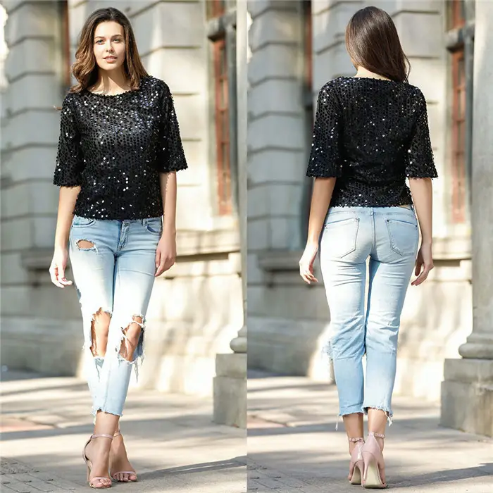 2023 Cross-Border Sequins T-Shirts Women Multi Color — feature 6