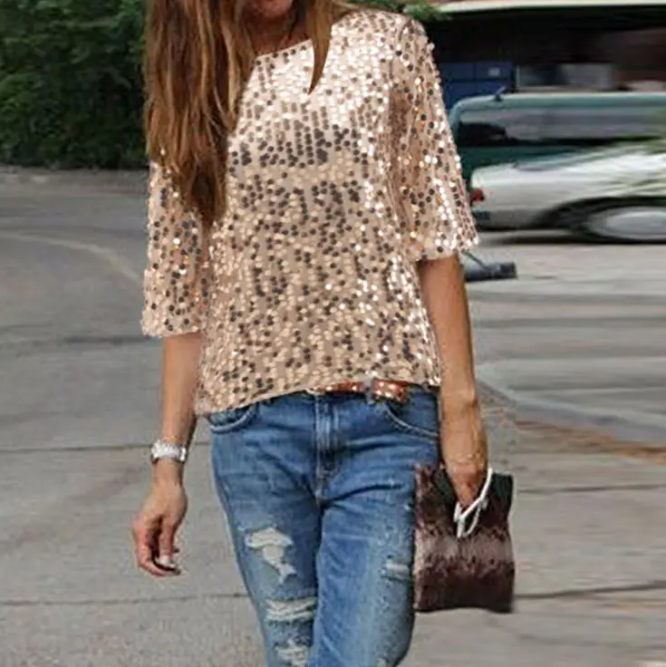 2023 Cross-Border Sequins T-Shirts Women Multi Color — feature 8