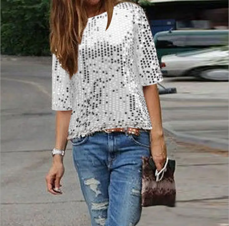 2023 Cross-Border Sequins T-Shirts Women Multi Color — feature 9