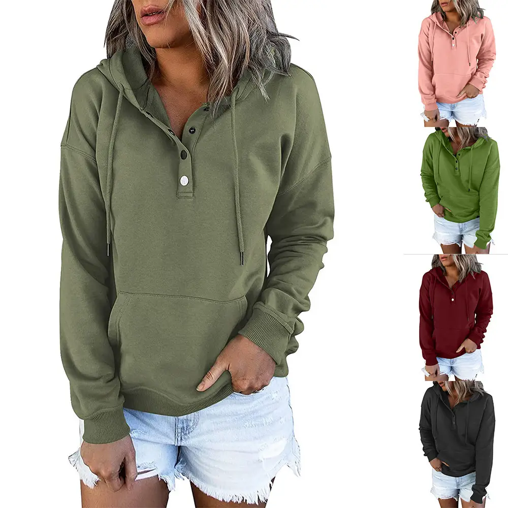 Women's Beige Hooded Pullover Sweater with Drawstring & Buckle