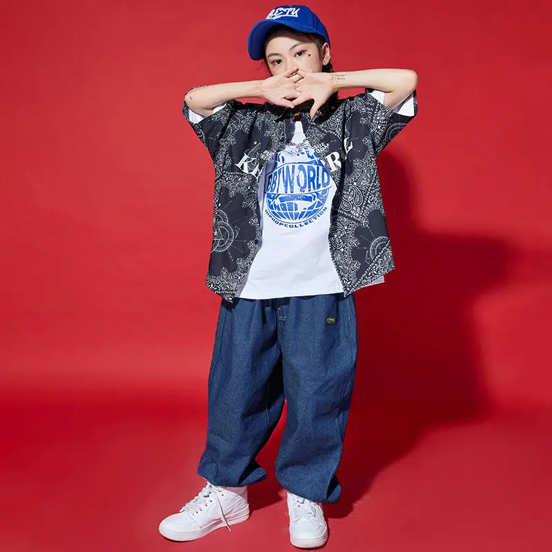Boys Hip-hop T-shirt & Pants Set White Blue - Image 6