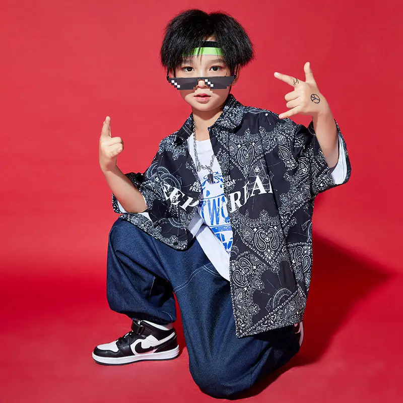 Boys Hip-hop T-shirt & Pants Set White Blue - Image 7