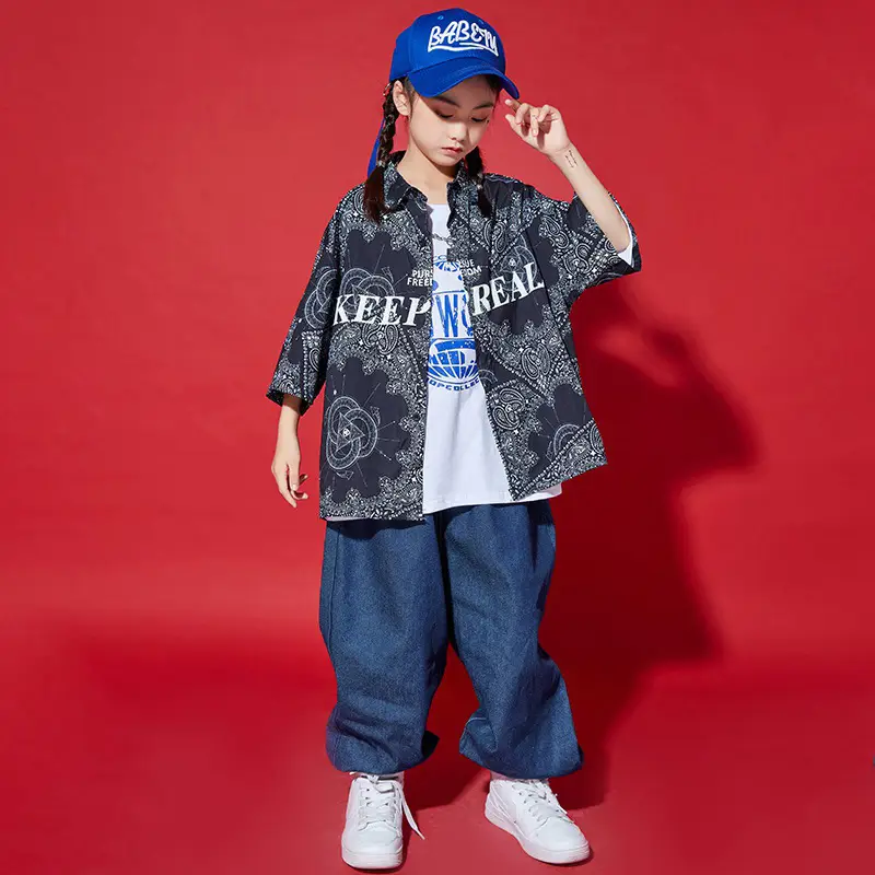 Boys Hip-hop T-shirt & Pants Set White Blue - Image 8
