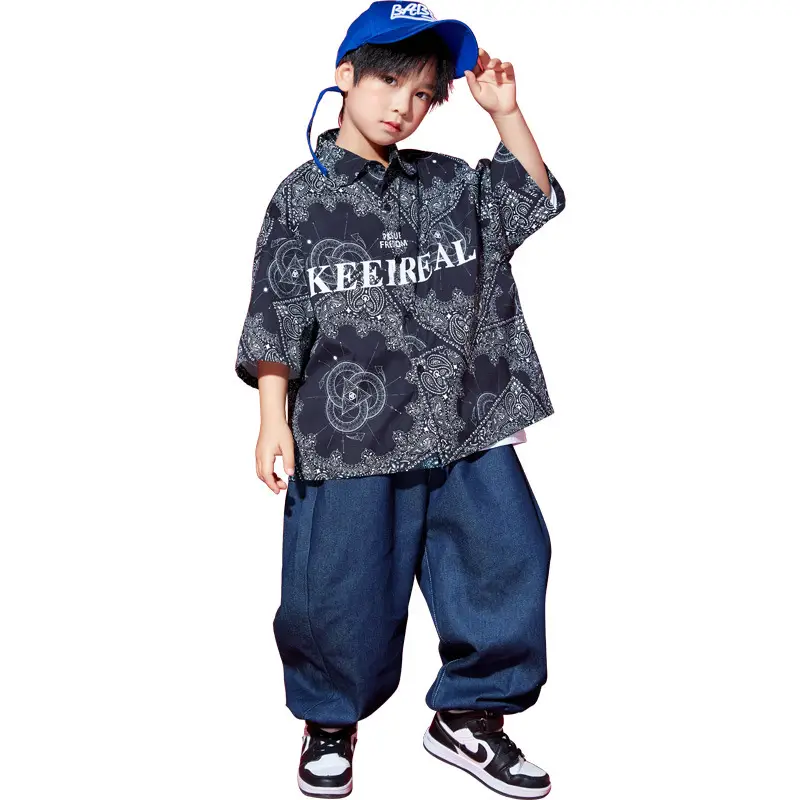 Boys Hip-hop T-shirt & Pants Set White Blue - Image 9