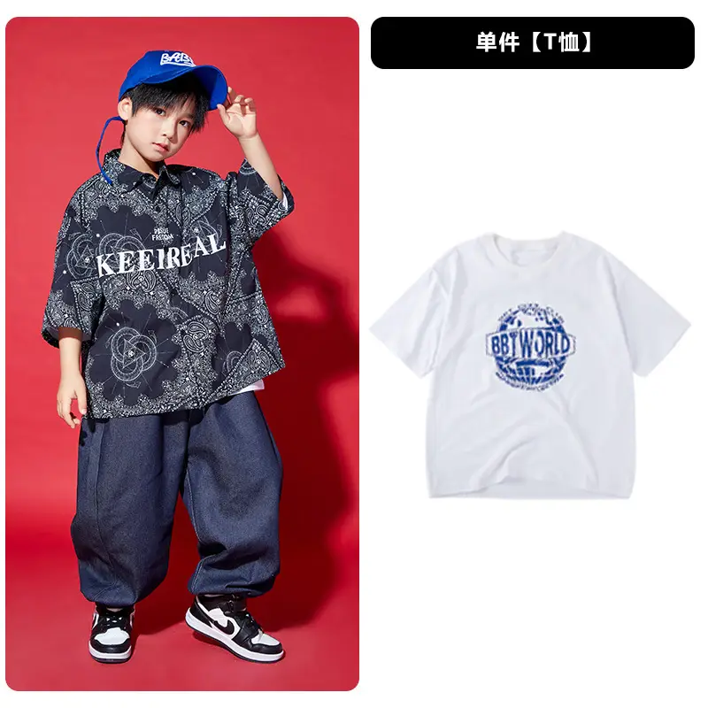 Boys Hip-hop T-shirt & Pants Set White Blue - Image 2