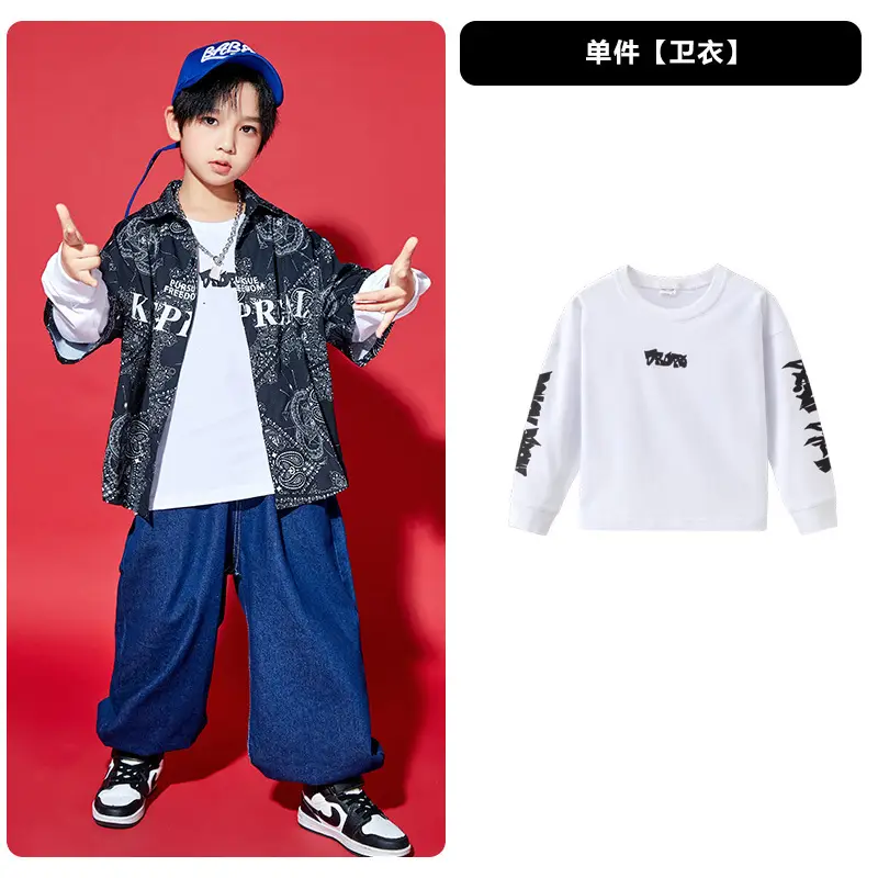 Boys Hip-hop T-shirt & Pants Set White Blue - Image 3