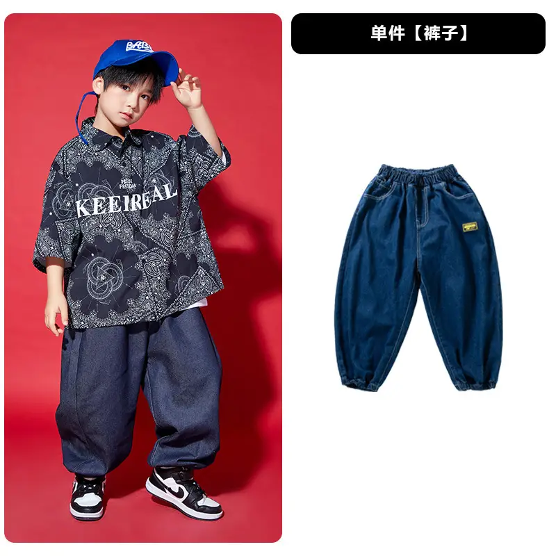 Boys Hip-hop T-shirt & Pants Set White Blue - Image 4