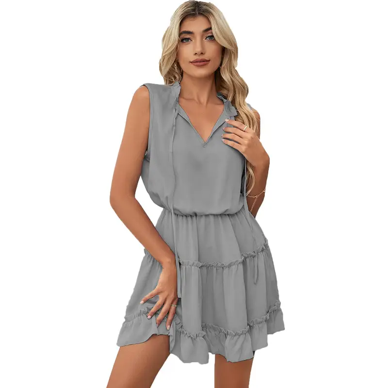 Light Blue V Neck Sleeveless Dress for Women