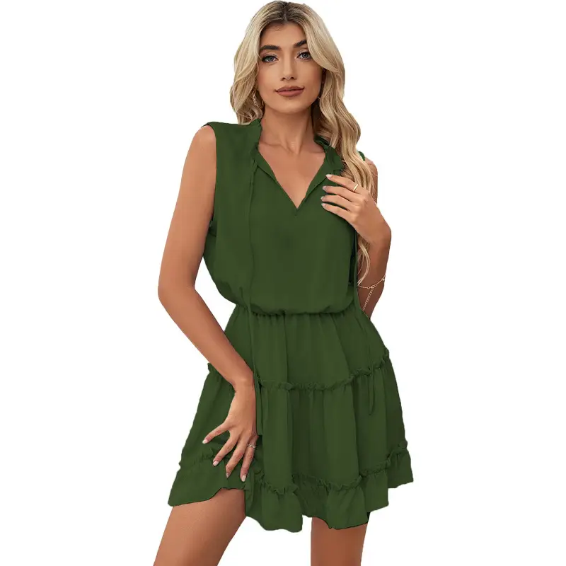 Light Blue V Neck Sleeveless Dress for Women