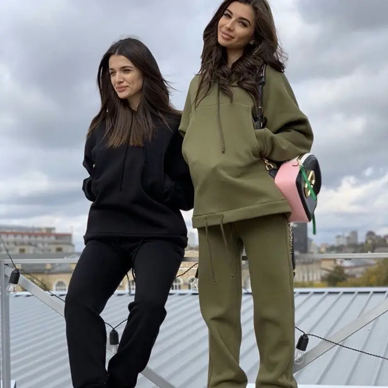 Women Pink Hooded Sweatshirt Set Winter Casual 2021 - Image 7