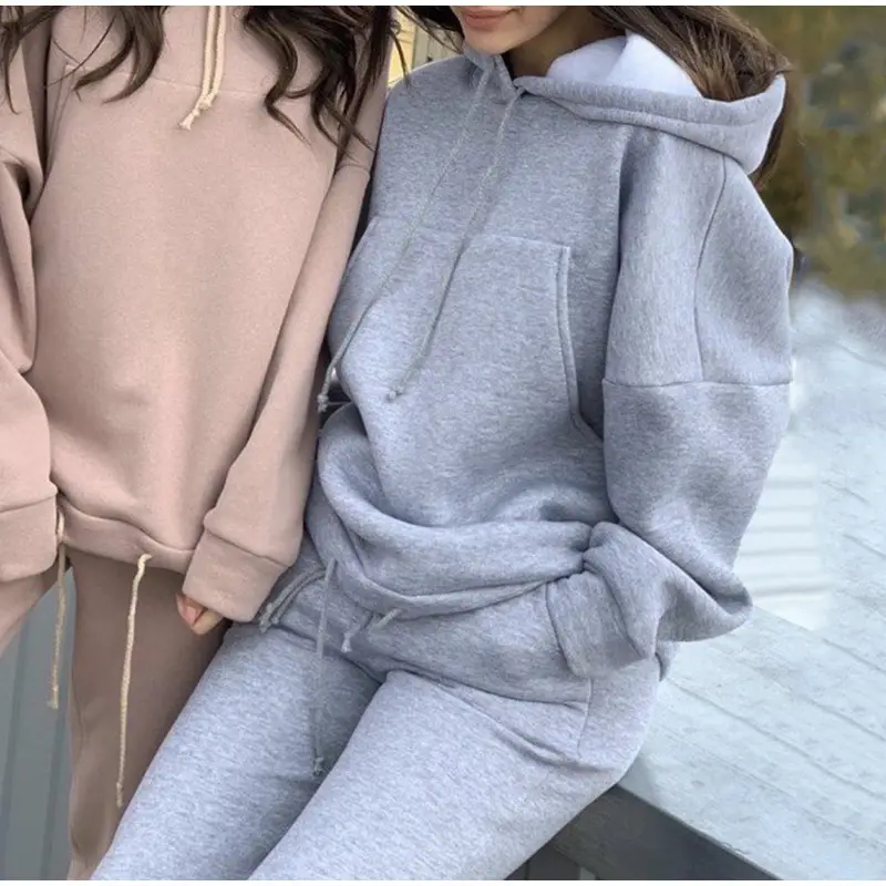 Women Pink Hooded Sweatshirt Set Winter Casual 2021 — feature 4