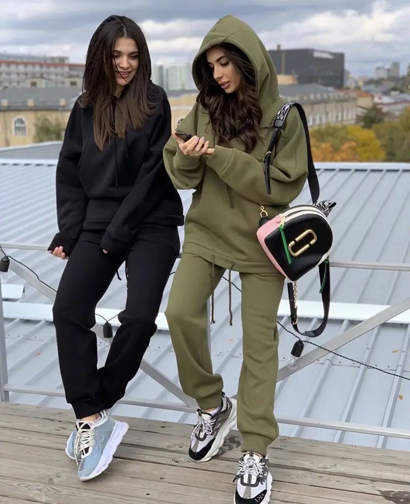 Women Pink Hooded Sweatshirt Set Winter Casual 2021 — feature 5