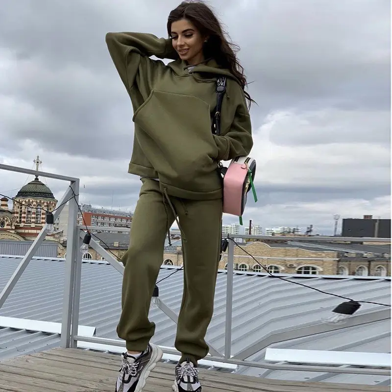Women Pink Hooded Sweatshirt Set Winter Casual 2021 — feature 7