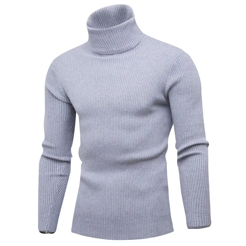 Men's Light Gray Waffle Knit Turtleneck 2021