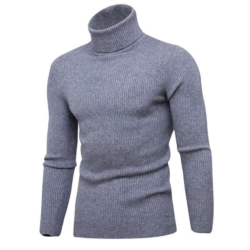 Men's Light Gray Waffle Knit Turtleneck 2021