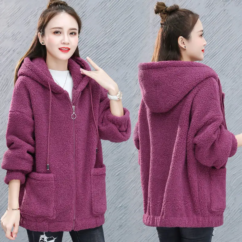 Women Fleece Lined Lamb Wool Coat Blue 2022 — feature 21