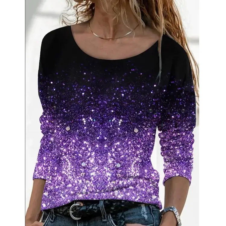 3D Printed Long Sleeve T-Shirt for Women Purple Floral - Image 15