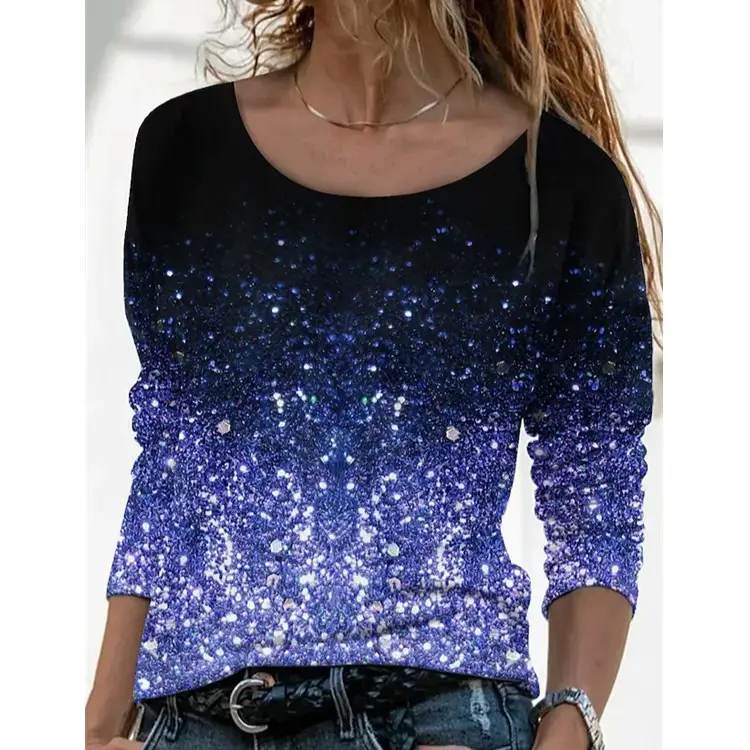 3D Printed Long Sleeve T-Shirt for Women Purple Floral - Image 16