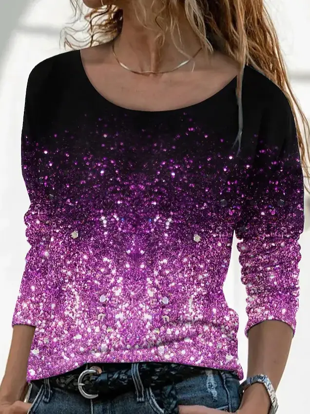3D Printed Long Sleeve T-Shirt for Women Purple Floral - Image 10