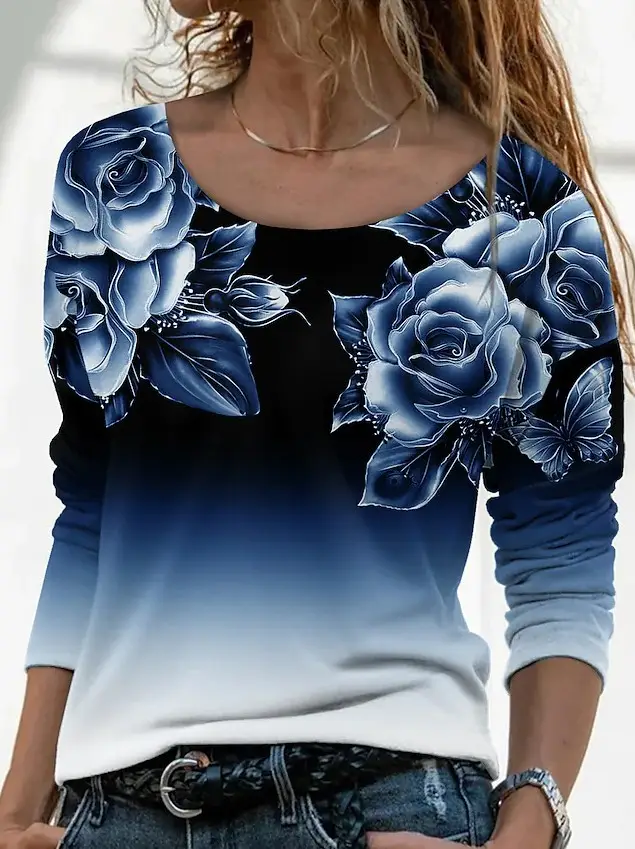 3D Printed Long Sleeve T-Shirt for Women Purple Floral - Image 6