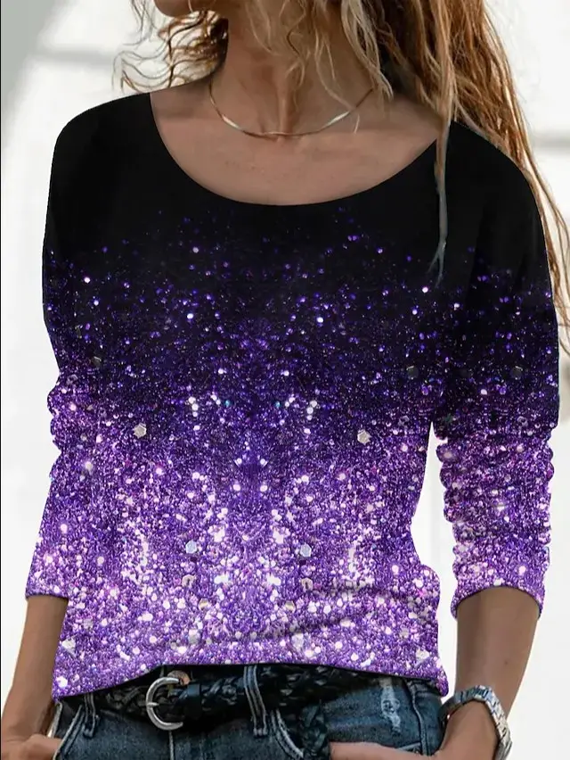 3D Printed Long Sleeve T-Shirt for Women Purple Floral - Image 8