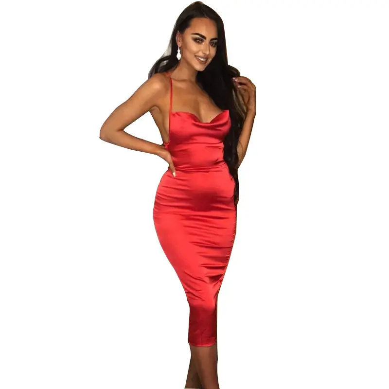 2021 Pink Halter Backless Hip Skirt Dress for Women
