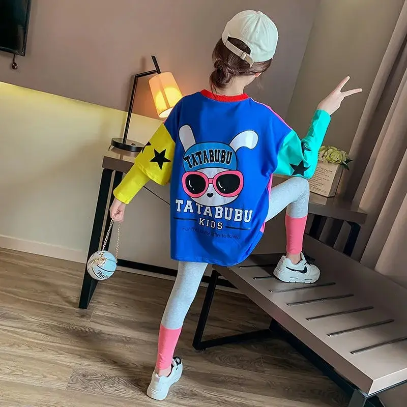 Girls' Blue T-Shirt Skirt Set Spring Autumn Kids Casual Wear - Image 3