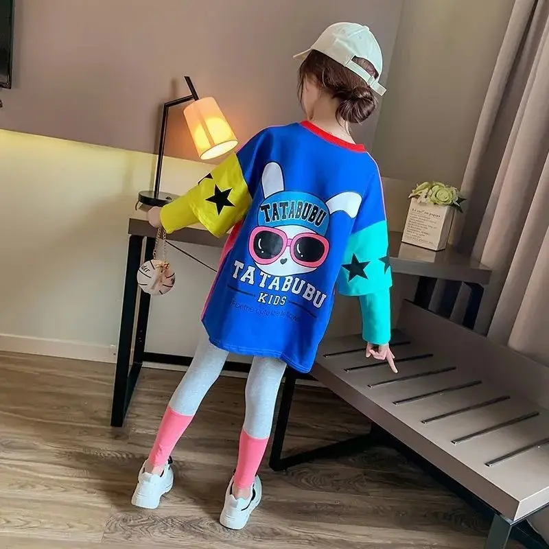 Girls' Blue T-Shirt Skirt Set Spring Autumn Kids Casual Wear - Image 4